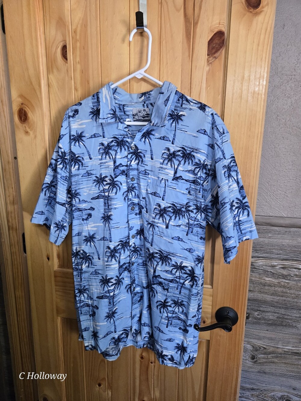 Pineapple Connection Mens Blue Tropical Hawaiian Rayon Button Up Shirt Size L
